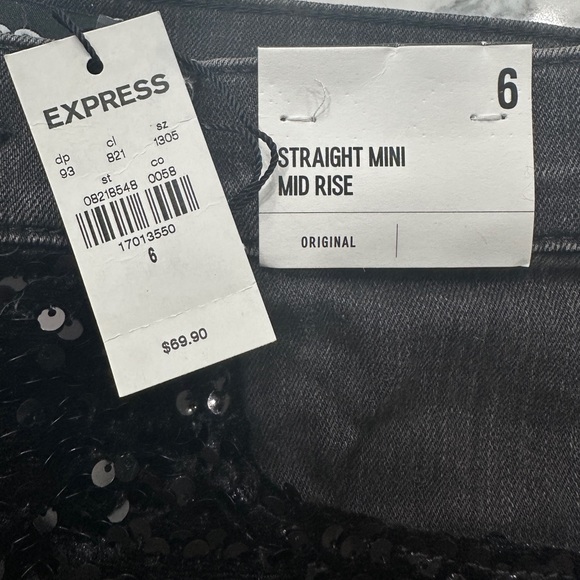 Express black straight mid rise sequin glitter jean mini skirt size 6 NWT - Picture 2 of 4